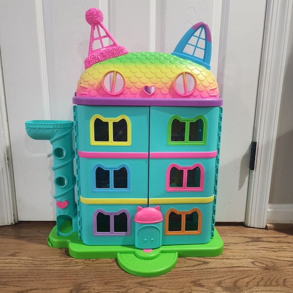 Gabby's Dollhouse Purrfect Dollhouse Teal Pink Rainbow Cat Playset Kids